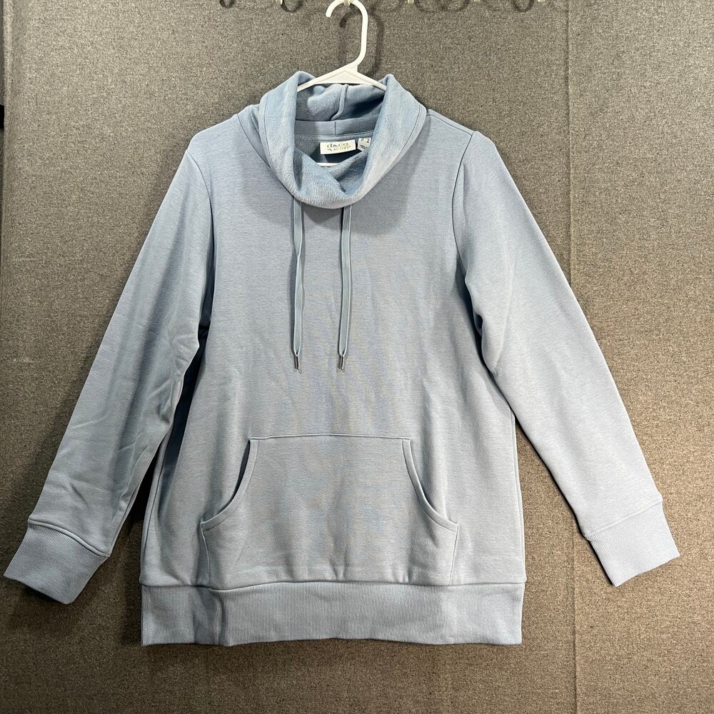 Denim & Co. Active Lush-Lined Cowl-Neck Sweatshirt Blue Haze Size Small